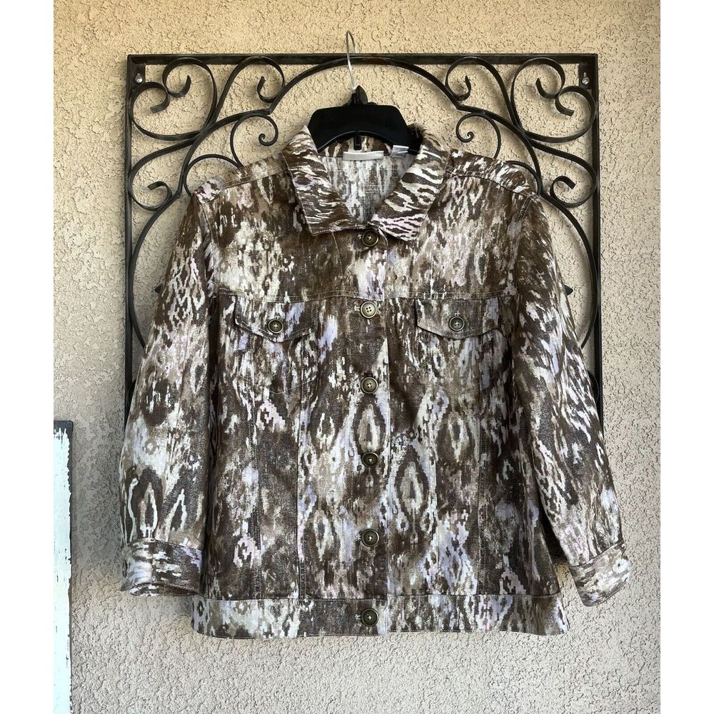 Chicos animal print linen blend jacket - Chicos size 2/ Large - multicolored